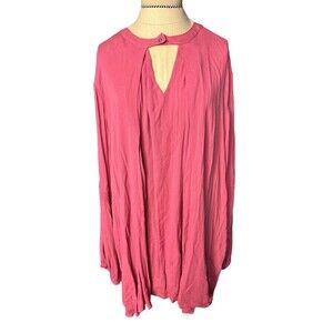 Lane Bryant Blouse Faux 2 Piece Gold Button at Neck Dark Rose NWT 22/24
